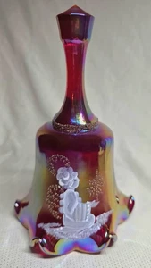 Vintage Fenton Glas Angel Bell Cranberry irisierend handbemalt Ölfleck selten - Bild 1 von 8