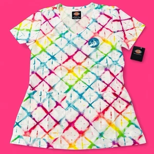 Dickies EDS Groovy Grid Geometric Women's Scrub Top XS NEW - Picture 1 of 4