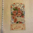 Antique Victorian Valentine German Die Cut Standee Card Vtg Pop-up Flowers