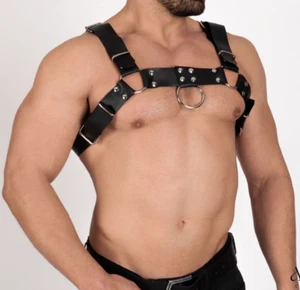 Men's Vegan Leather Bulldog Chest Harness - Plus Size - Customizable Kinky Gift - Picture 1 of 4