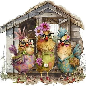 DIY Chicken Diamond Painting Kit Round Full Drill Home Wall Decoration Gift - Picture 1 of 7