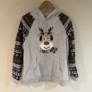 Derek Heart Jr. Sz Large Xmas Pullover Hoodie Sweatshirt Sweater Reindeer - Picture 1 of 6