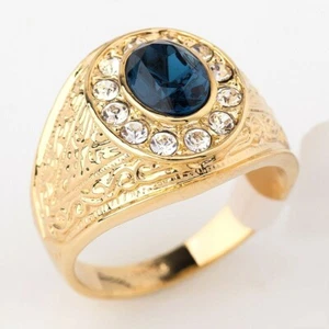 R108 Simulated Gemstone Men's Ring Solitaire 18KGP CZ Crystal Size S - W 1/2 - Picture 1 of 5