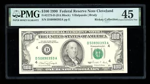 DBR 1990 $100 FRN Cleveland Fr. 2173-D PMG 45 Serial D50890393A - Picture 1 of 2