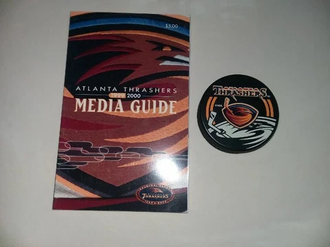 ATLANTA THRASHERS 1999-2000 inaugural season media guide+souvenir puck (both NM) Cover