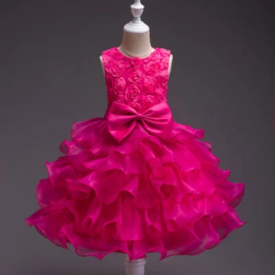 Flower Girl Kid Princess Lace Bridesmaid Wedding Dress Pageant Rose Bow Dresses - Image 1 of 4