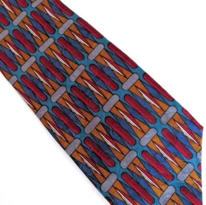Mens Tie Silk Red Silver Bronze Geometric Designer Necktie KARL LAGERFELD  USA  - Picture 1 of 6
