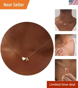 Gold Heart Initial Necklace for Women, 18K Real Gold Plated Heart Initial A-Z... - Picture 1 of 7