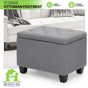24" Grey Lift Top Storage Ottoman Bench Upholstered Poufs Tufted Footrest Stool - Picture 1 of 10