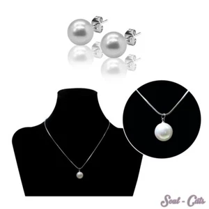 Set o. einzeln Perlenkette mit Ohrsteckern Kette Ohrstecker Perle Anhänger - Picture 1 of 3
