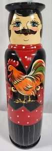 VTG Matryoshka Russian Hand Painted Nesting Bottle Holder Farmer w/Rooster 14.5" - Picture 1 of 10