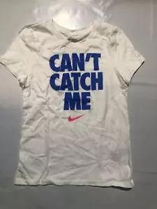 Nike Girl's Can't Catch Me Graphic Tee White Blue Pink AQ2507-100 - Picture 1 of 2