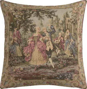 Romance Garden Party Middle Panel Belgian Tapestry Cushion Pillow Cover 18x18 in - Picture 1 of 12