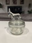 Vintage Jeannette Glass Donkey Covered Powder Dish Bowl Clear Trinket Candy S0D3
