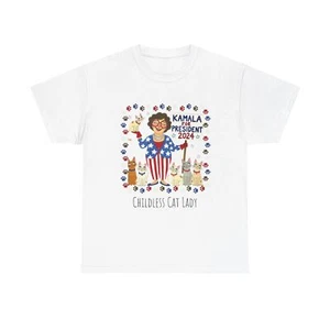 Childless Cat Lady for Kamala 2024 T-Shirt Cat Supporter Design President - Picture 1 of 10