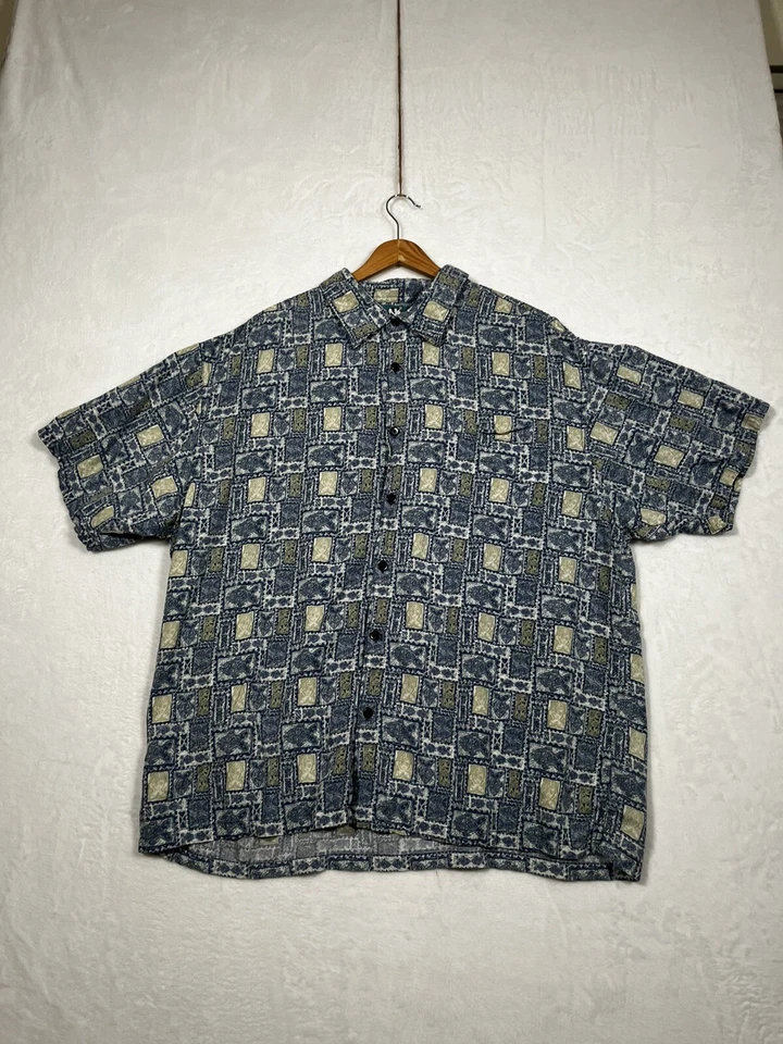 Рубашка мужская Big Dogs XL синяя гавайская для лагеря с коротким рукавом цветочный узор рыба пляж - Изображение 1 из 4