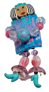 Whimsical, artisan made, fabric ,bead and polymer clay, lady pin - Picture 1 of 3