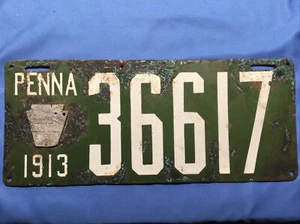 1913 Pennsylvania Porcelain License Plate With Medallion - Picture 1 of 4