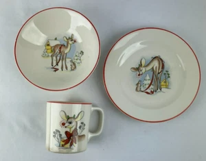 Juego de 3 piezas de plato, cuenco, taza vintage de los años 40 RLM Rudolph reno nariz roja para niños - Imagen 1 de 11