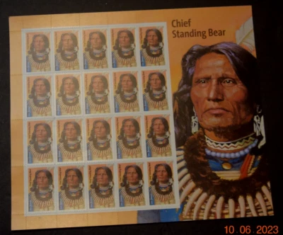 "CHIEF STANDING BEAR," One (1) USPS Sheet of Twenty (20) MNH Stamps (c) 2022 - Image 1 of 4