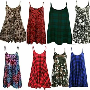 Mujer Damas Camisa Cami con tiras Estampado Chaleco Sin mangas Swing Vestido - Imagen 1 de 10