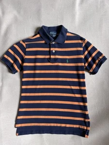 Polo Ralph Lauren Striped Polo Shirt Boys Classic Pique Blue Orange Kids S 8-10 - Picture 1 of 9