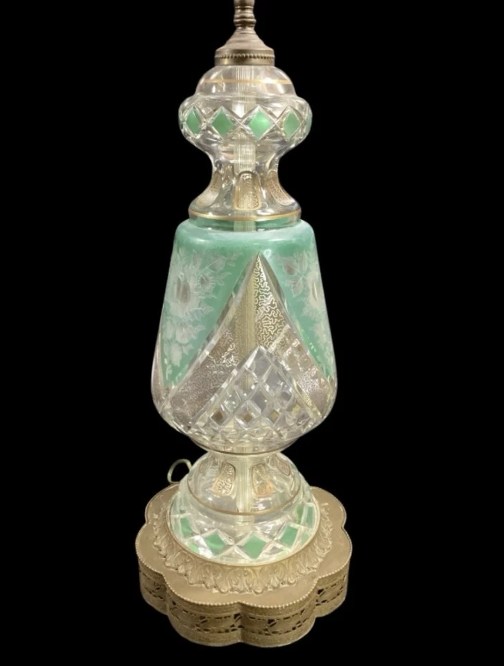 26” Antique Bohemian Cut Crystal Table Lamp - Image 1 of 3