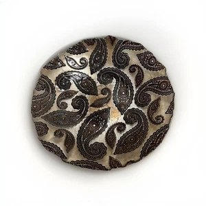 Large Glass Plate Copper Paisley Print Decorative Center Piece 15 Inches Bowl - Picture 1 of 8