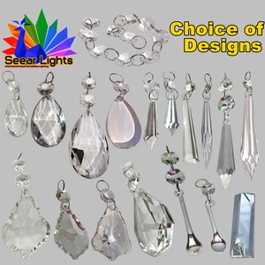 Choice of Droplets Cut Glass Drops Beads Vintage Wedding Chandelier Prisms Retro - Picture 1 of 127