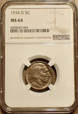 1934-D Buffalo Nickel, Better Denver Date, Appealing Magenta Toning, NGC MS64 - Image 1 of 3