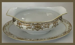 Antike Noritake Weihnachtskugel Sauciere mit aufgesetztem Unterteller - grüne Markierung - Bild 1 von 7