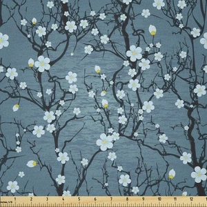 Floral Fabric by The Yard, Sakura Tree Branches Pale Japanese Cherry Blossom ... - Picture 1 of 3