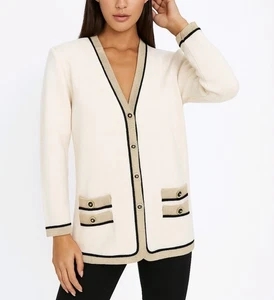 St. John Cardigan Jacket Cream Knit Gold Trim & Buttons Long Sleeve Size 10 - Picture 1 of 10
