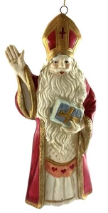 Porcelain St. Nicholas Bishop Santa Claus Ornament 7” Hand-Painted Old World - Picture 1 of 5