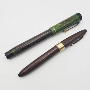 Early Plastic? Parker Duofold Fountain Pen Green Marbled + Bonus Sheaffer - Picture 1 of 14