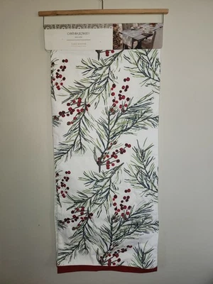 Cynthia Rowley Christmas Table Runner Greenery And Berries 16"x72" Holiday NEW - Image 1 of 4