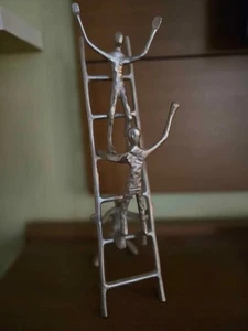 Torre and Tagus Men on Ladder 20" Aluminum Sculpture Silver & Crystal Gallery - Picture 1 of 2