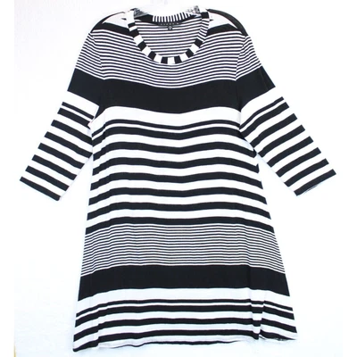 Top túnica Tiana B para mujer 18 suave informal elástico negro blanco a rayas manga 3/4 Foto 1 de 4