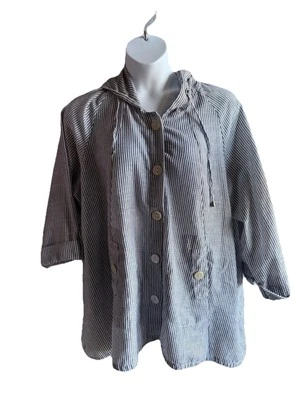 Jones New York Lightweight Striped Jacket W Hood  Linen N Size 3X Langenlook - Image 1 of 4