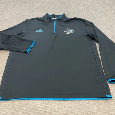 San Jose Sharks NHL Sweater Mens Extra Large adidas 1/4 Zip Pullover Black Logo Cover