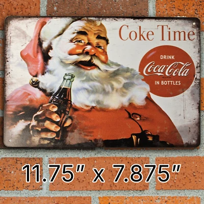 Coca-Cola Tin Sign 8x12 Retro Santa Christmas Metal Wall Art Bar Garage Mancave - Image 1 of 3