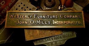 1910's Antique Westerly R.I Furniture Company High St John Olcott Mills Plaque  - Picture 1 of 13