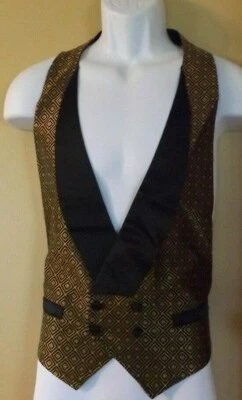 Sz S Men's Black & Gold Openback Tuxedo Vest nwot - Image 1 of 2