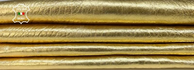 METALLIC GOLD TEXTURED Thick  Lambskin leather hide 2 skins 12sqf 1.1mm #B6706 - Image 1 of 4