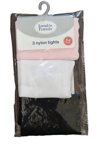 Luvable Friends Nylon Tights, 3-Pack, Pink-White-Black - Picture 1 of 2