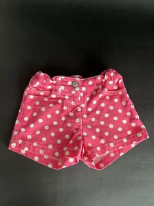 Mini boden Girls Pink Heart Pocket Denim Jean Shorts Size 6 Y White Polka Dot - Picture 1 of 3