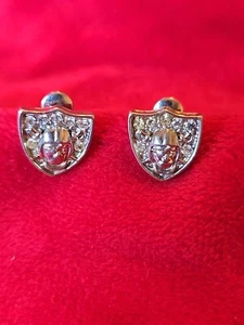 Vintage Las Vegas Raiders Oakland LA NFL Rhinestone Silver Tone Pierced Earrings - Picture 1 of 5