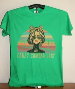 CRAZY CAMERA LADY T-Shirt, Small in Green - Picture 1 of 4