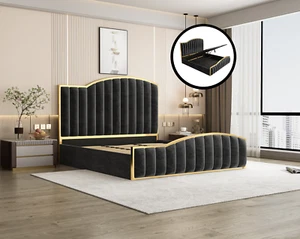 Elegant Bedding Charcoal Color King Size Luxury Bedframe with Gas Lift Storage V - Picture 1 of 7