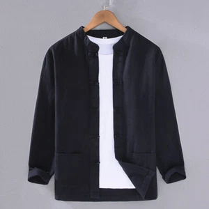 Tang style men's Cotton linen long Sleeved Shirt Chinese  Tai Chi Hanfu New - Picture 1 of 29